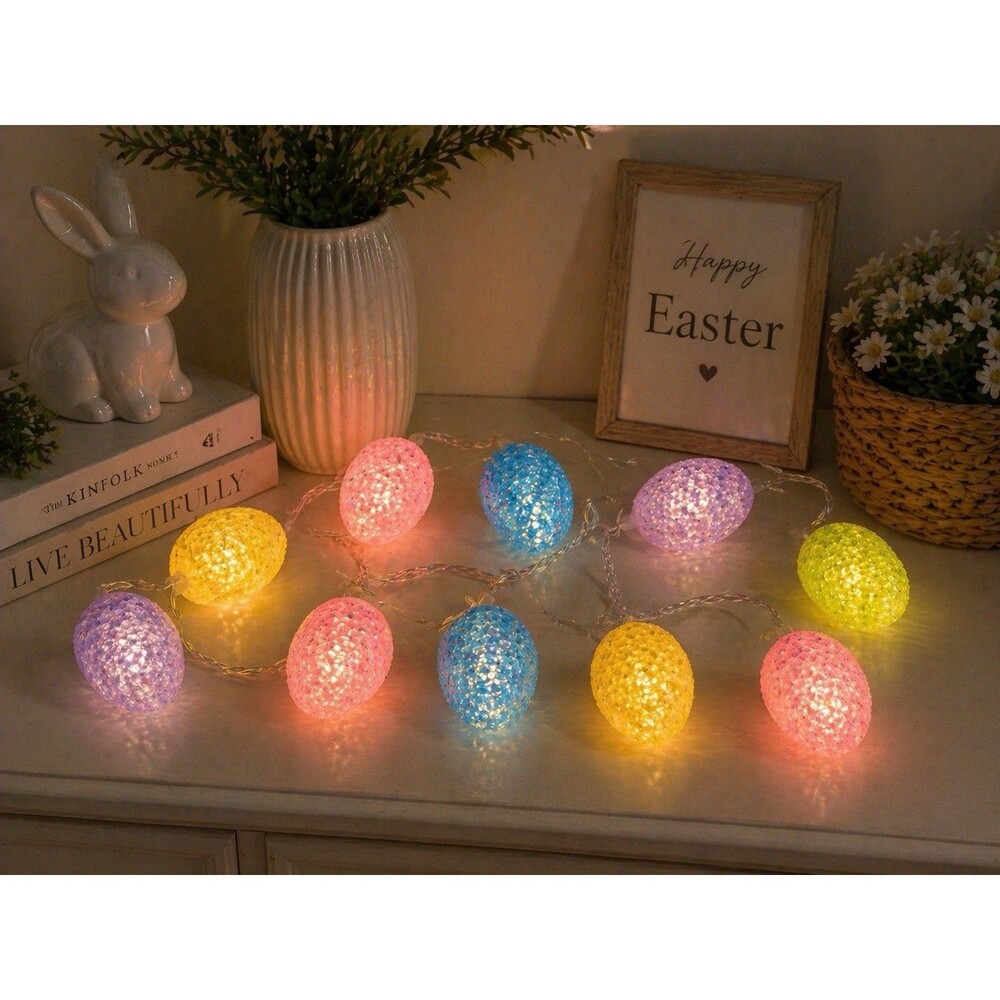 Set of 10 Pastel Colored Easter Egg Spring Holiday Light Battery Operated Unused